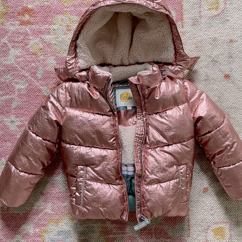Mini Boden Rose Gold Metallic Puffer Jacket